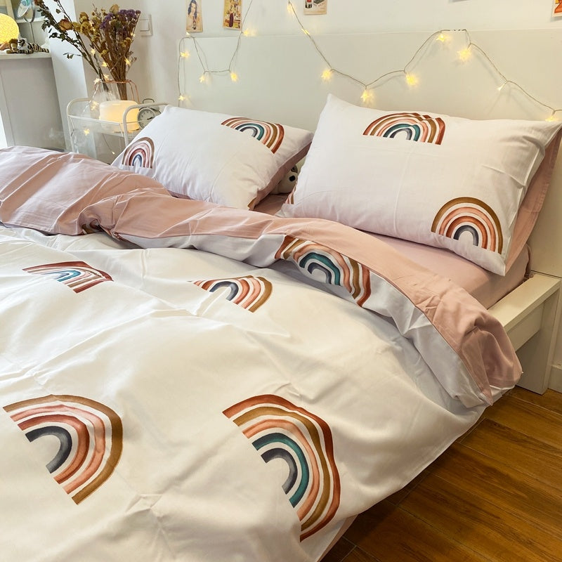 KTX-116371 White Cotton 4-Piece Twill Quilt Cover Set for Summer Bedding