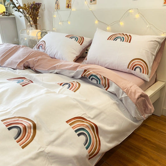 KTX-116371 White Cotton 4-Piece Twill Quilt Cover Set for Summer Bedding