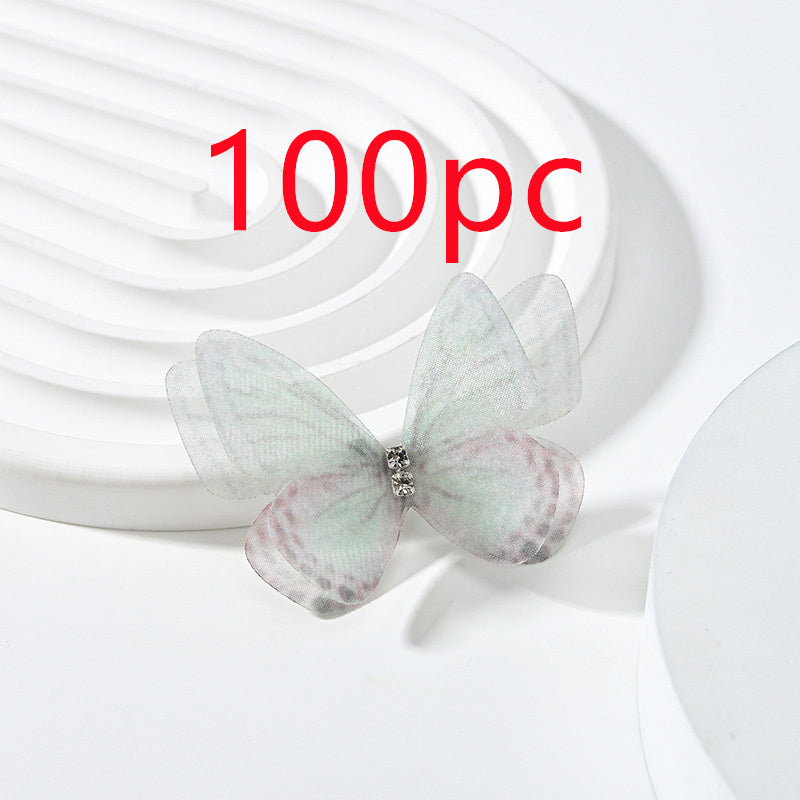 KTX-117139 Double Layer Mesh Laminate Floral Print Double Diamond Butterfly Jewelry Headdress