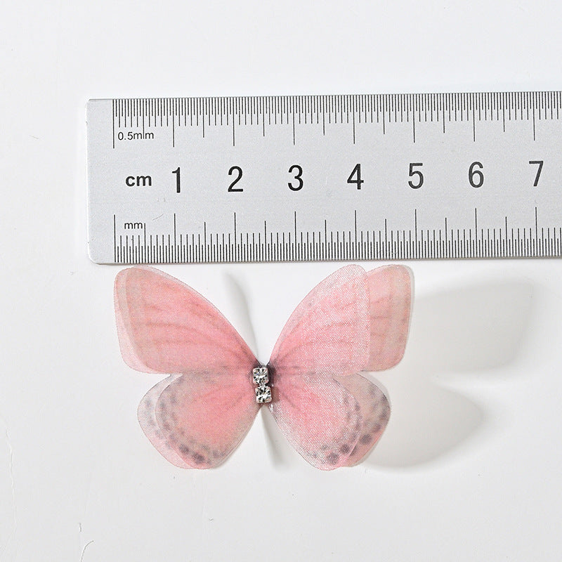 KTX-117139 Double Layer Mesh Laminate Floral Print Double Diamond Butterfly Jewelry Headdress