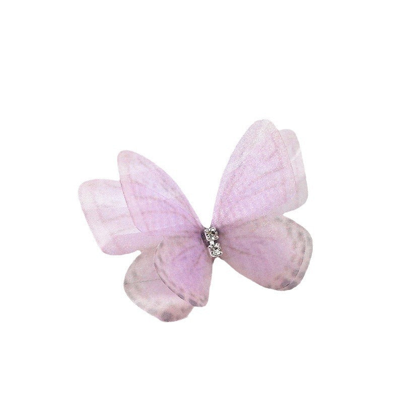 KTX-117139 Double Layer Mesh Laminate Floral Print Double Diamond Butterfly Jewelry Headdress