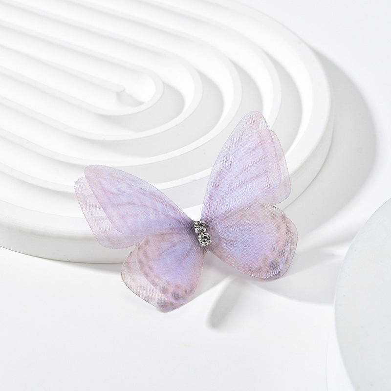 KTX-117139 Double Layer Mesh Laminate Floral Print Double Diamond Butterfly Jewelry Headdress