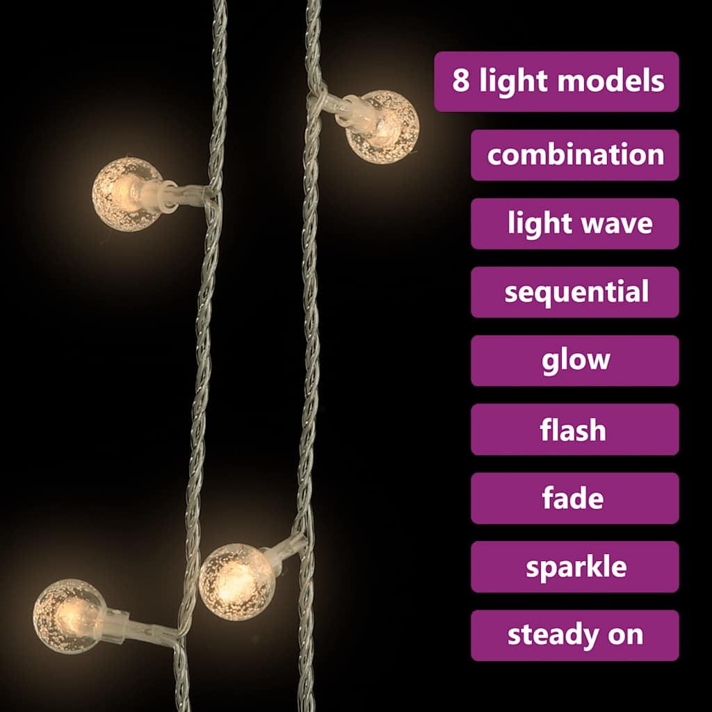 KTX-118163 Warm White String Lights with 200 LEDs, 20m Length, 8 Lighting Effects