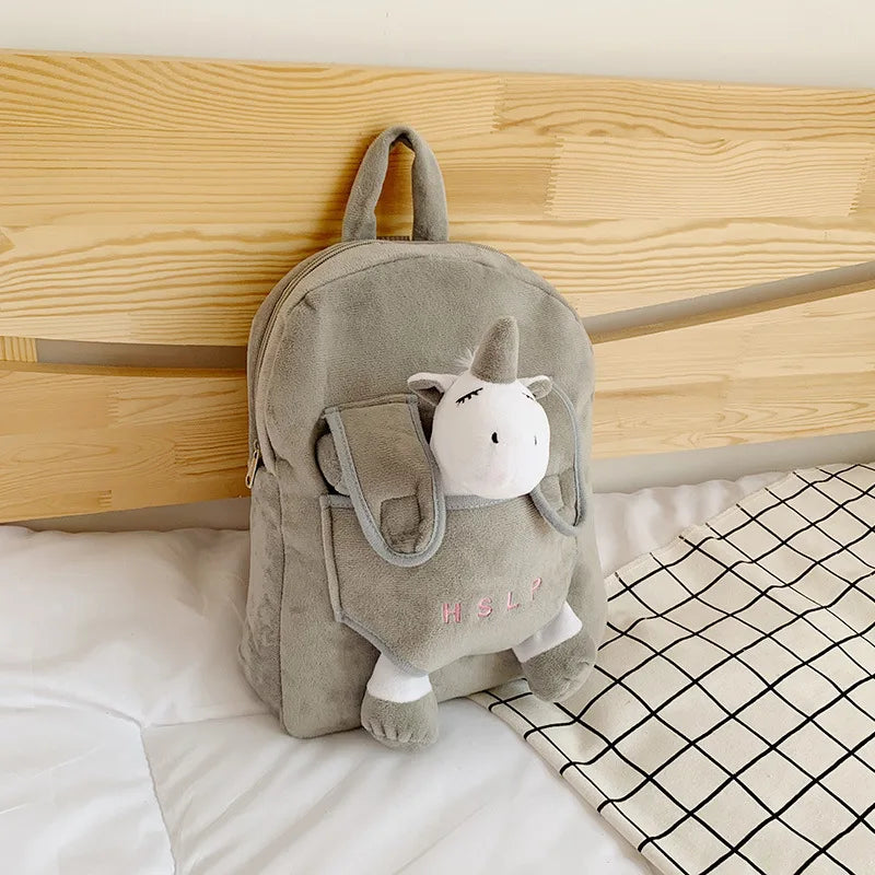 KTX-118611 Cute Cartoon Animal Plush Backpack for Kids - Versatile 2 in 1 Soft Stuffed Toy and Preschool Bag