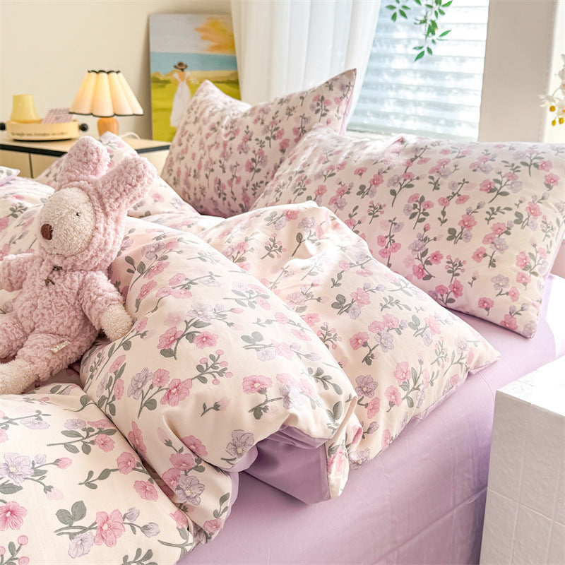 KTX-119315 Super Soft Glutinous Clouds Cotton Four-Piece Bedding Set with Floral Design
