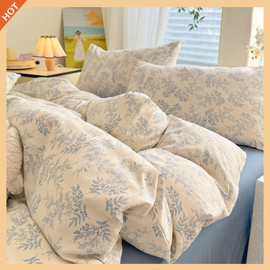 KTX-119315 Super Soft Glutinous Clouds Cotton Four-Piece Bedding Set with Floral Design