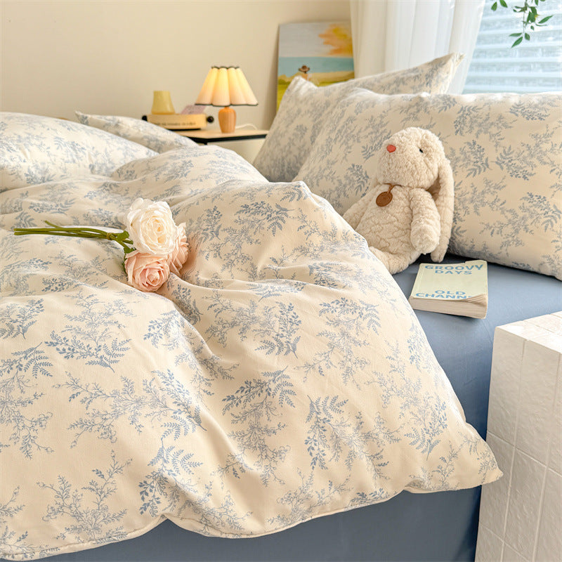 KTX-119315 Super Soft Glutinous Clouds Cotton Four-Piece Bedding Set with Floral Design
