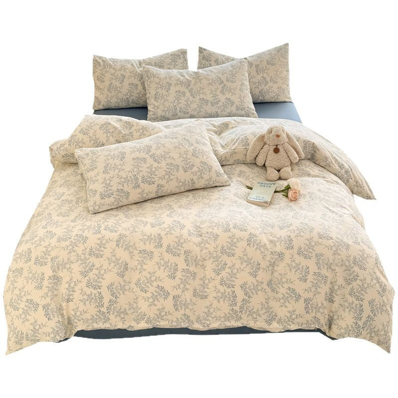 KTX-119315 Super Soft Glutinous Clouds Cotton Four-Piece Bedding Set with Floral Design