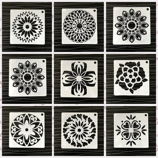 KTX-119443 Mandala Painting Templates - Eco-Friendly White Translucent PET, 10x10cm for Creative DIY Artwork