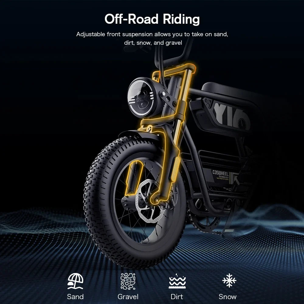 KTX-119443 Y16 1000W Electric Fat Tire City Bike with 15Ah Battery and 7-Speed Gears