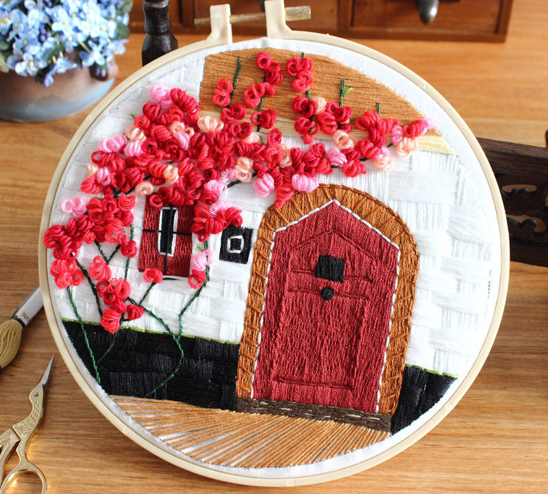 KTX-119507 Handmade Embroidery Kit - Cotton Fabric, Spring Landscape Design for Courtyards