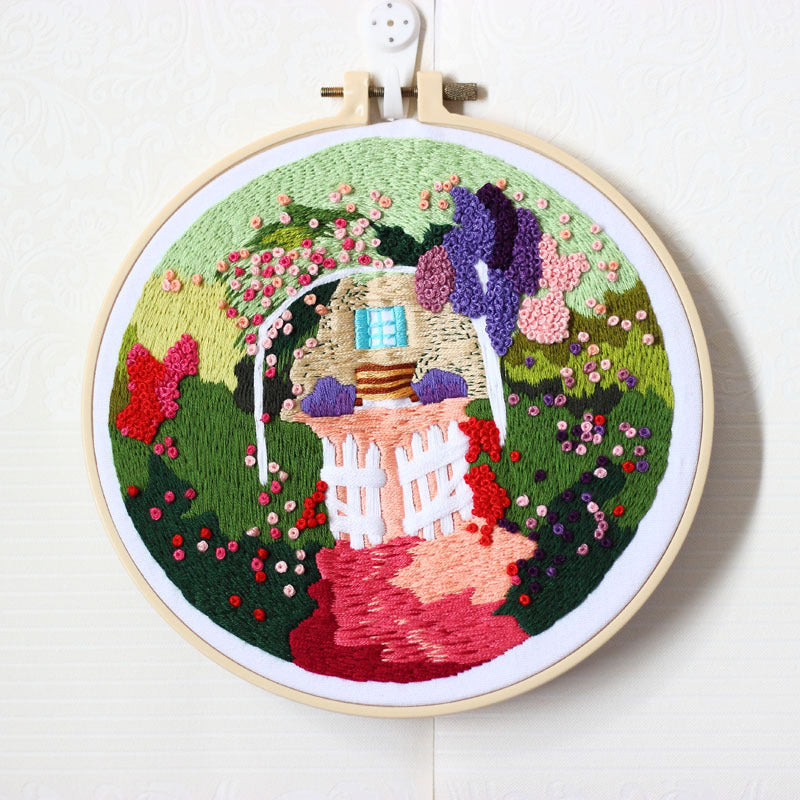 KTX-119507 Handmade Embroidery Kit - Cotton Fabric, Spring Landscape Design for Courtyards