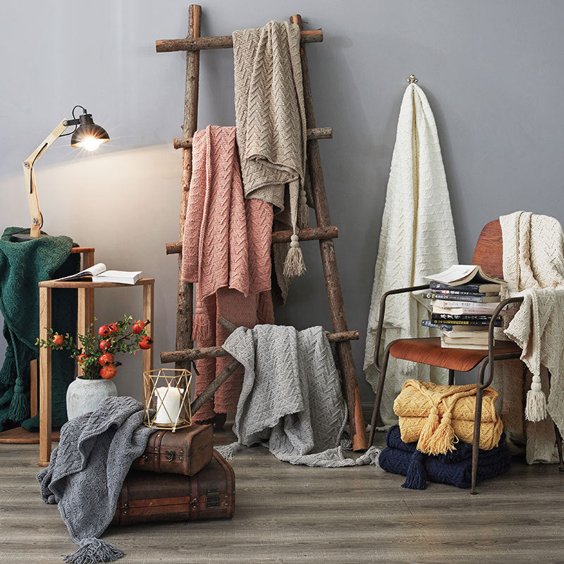 KTX-119827 Cozy Chenille Knitted Sofa Blanket - Soft Polyester, American Style, 130x160cm, Multiple Colors Available