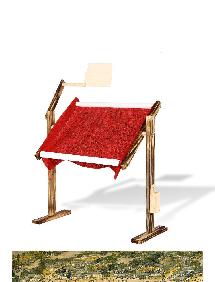 KTX-120339 Antique Solid Wood Cross Stitch Frame - Small Chinese Style with Polished Finish