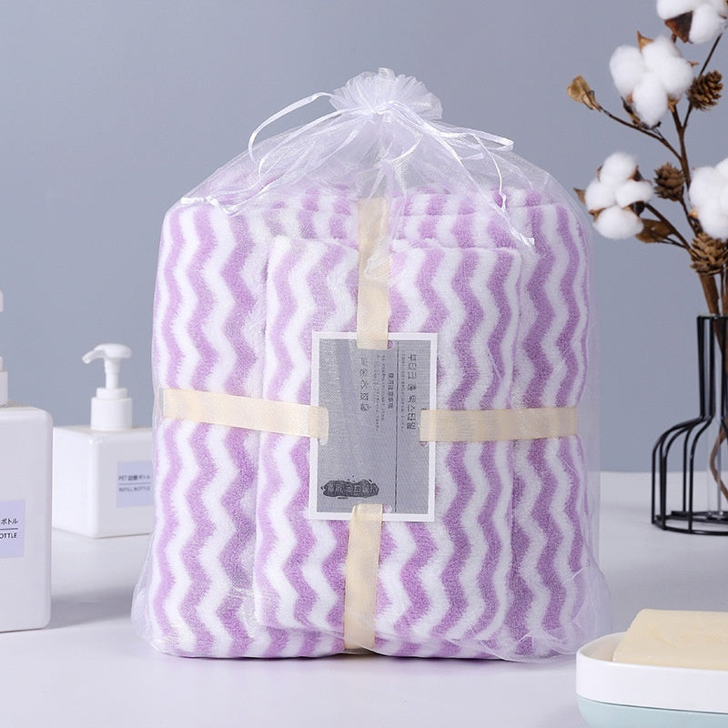 KTX-121235 Water Ripple Coral Fleece Towels Two-Piece Set for Parents and Children – Soft, Absorbent, and Non-fading