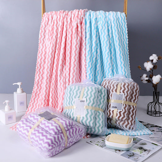 KTX-121235 Water Ripple Coral Fleece Towels Two-Piece Set for Parents and Children – Soft, Absorbent, and Non-fading