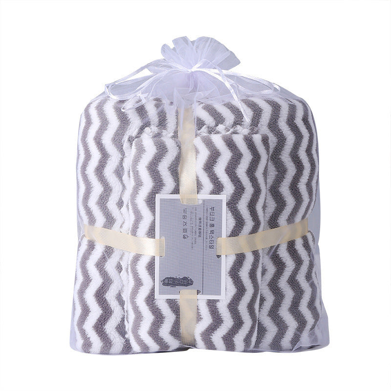 KTX-121235 Water Ripple Coral Fleece Towels Two-Piece Set for Parents and Children – Soft, Absorbent, and Non-fading