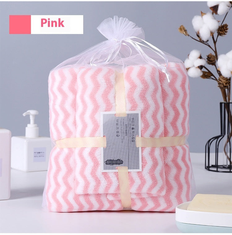 KTX-121235 Water Ripple Coral Fleece Towels Two-Piece Set for Parents and Children – Soft, Absorbent, and Non-fading