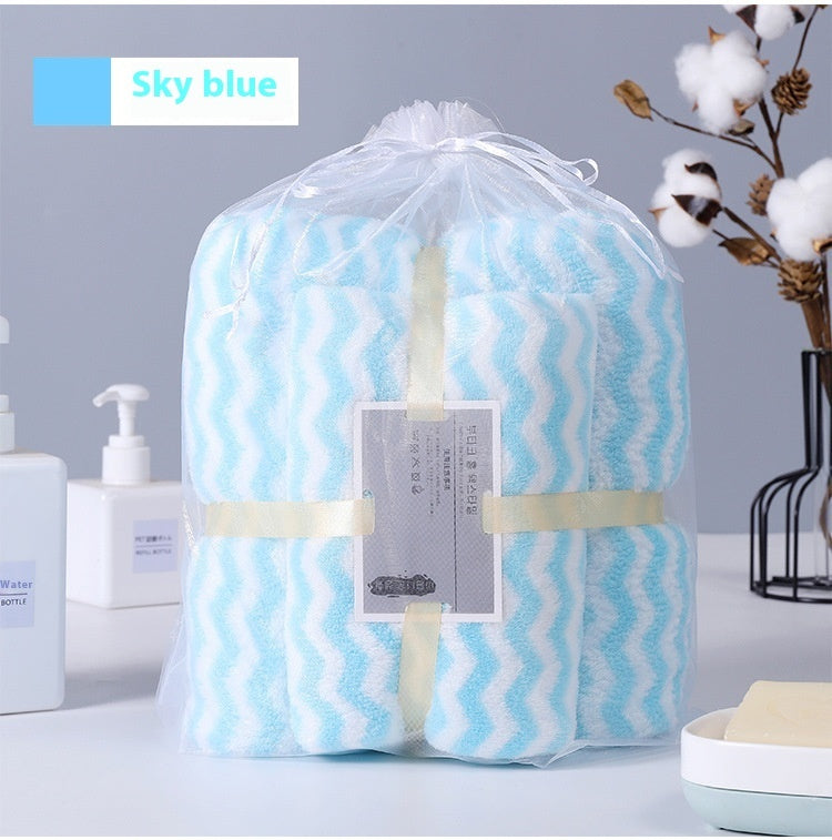 KTX-121235 Water Ripple Coral Fleece Towels Two-Piece Set for Parents and Children – Soft, Absorbent, and Non-fading