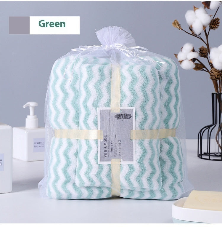 KTX-121235 Water Ripple Coral Fleece Towels Two-Piece Set for Parents and Children – Soft, Absorbent, and Non-fading