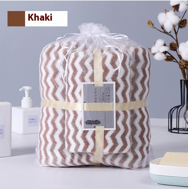 KTX-121235 Water Ripple Coral Fleece Towels Two-Piece Set for Parents and Children – Soft, Absorbent, and Non-fading