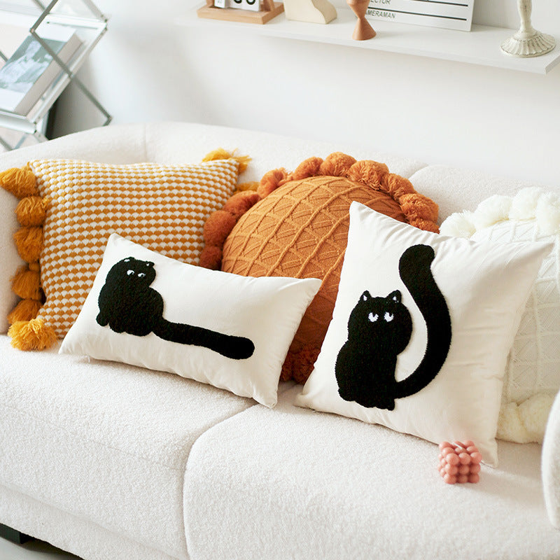 KTX-121619 Modern Minimalist Cat Embroidered Cushion - Available in Various Styles and Sizes