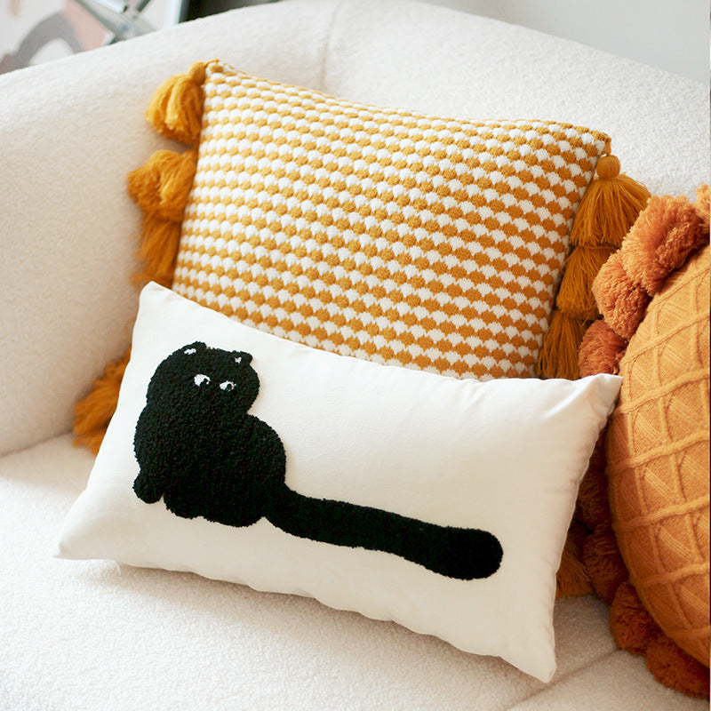 KTX-121619 Modern Minimalist Cat Embroidered Cushion - Available in Various Styles and Sizes