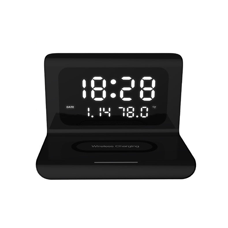 KTX-121875 Wireless Charging Alarm Clock with Temperature, Humidity, and Perpetual Calendar Features - Fast 10W Charge Capability