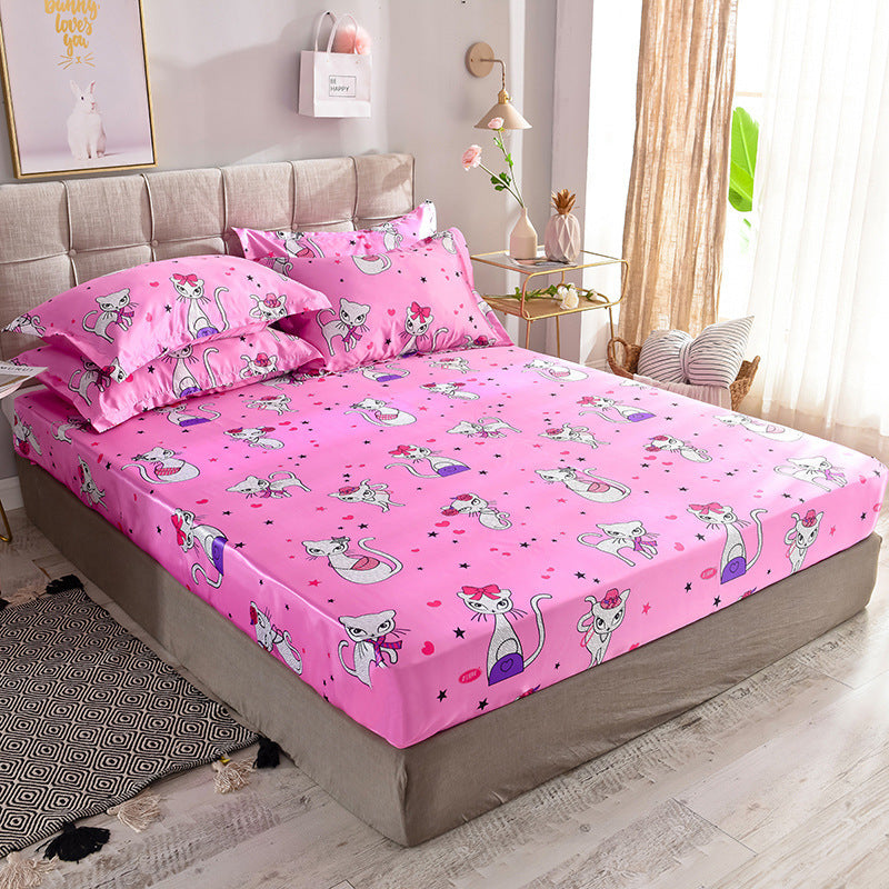 KTX-122131 Single Bed Ice Silk Floral Print Bed Sheet Set with Pillowcases - 230x250cm