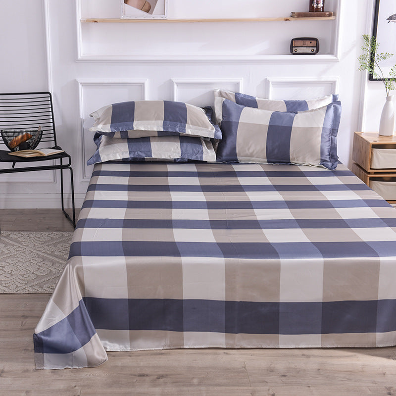 KTX-122131 Single Bed Ice Silk Floral Print Bed Sheet Set with Pillowcases - 230x250cm