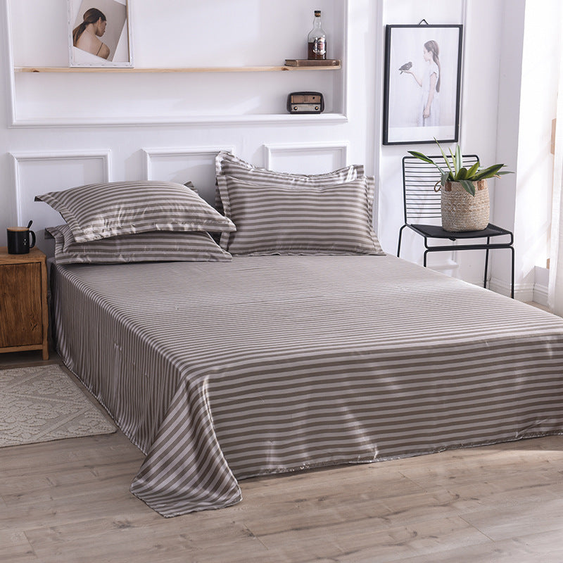 KTX-122131 Single Bed Ice Silk Floral Print Bed Sheet Set with Pillowcases - 230x250cm