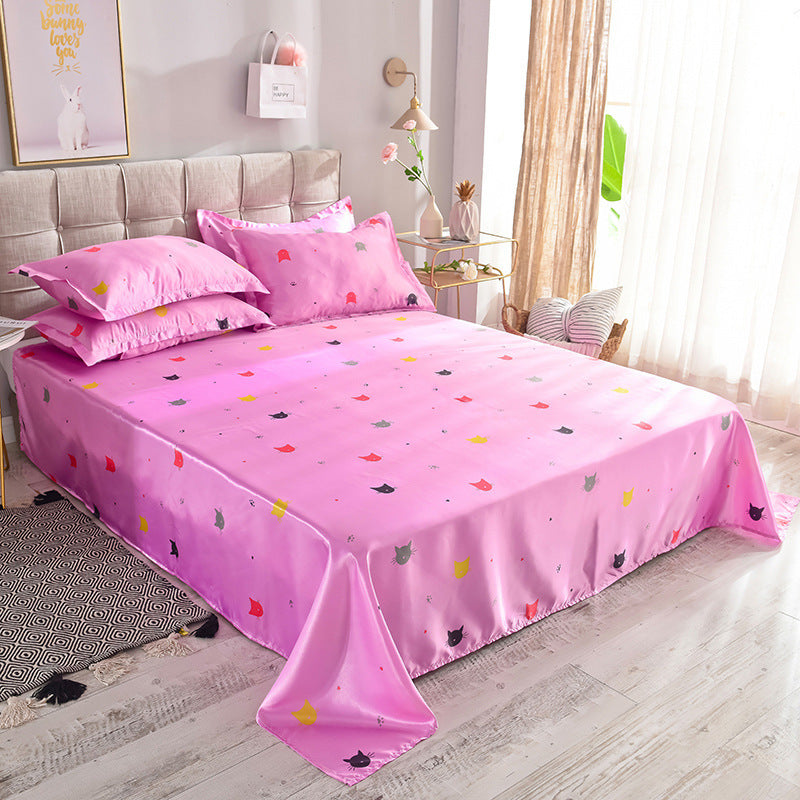 KTX-122131 Single Bed Ice Silk Floral Print Bed Sheet Set with Pillowcases - 230x250cm