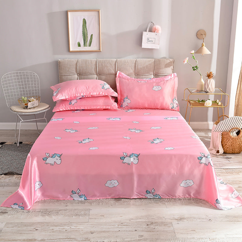 KTX-122131 Single Bed Ice Silk Floral Print Bed Sheet Set with Pillowcases - 230x250cm