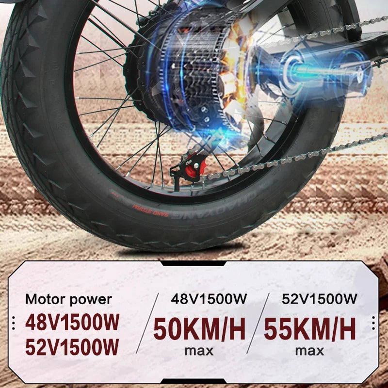 KTX-122515 Akez King Kong 52V 1500W Electric Bike with Dual Batteries – Long-Range 55Ah E-Bike for Adults