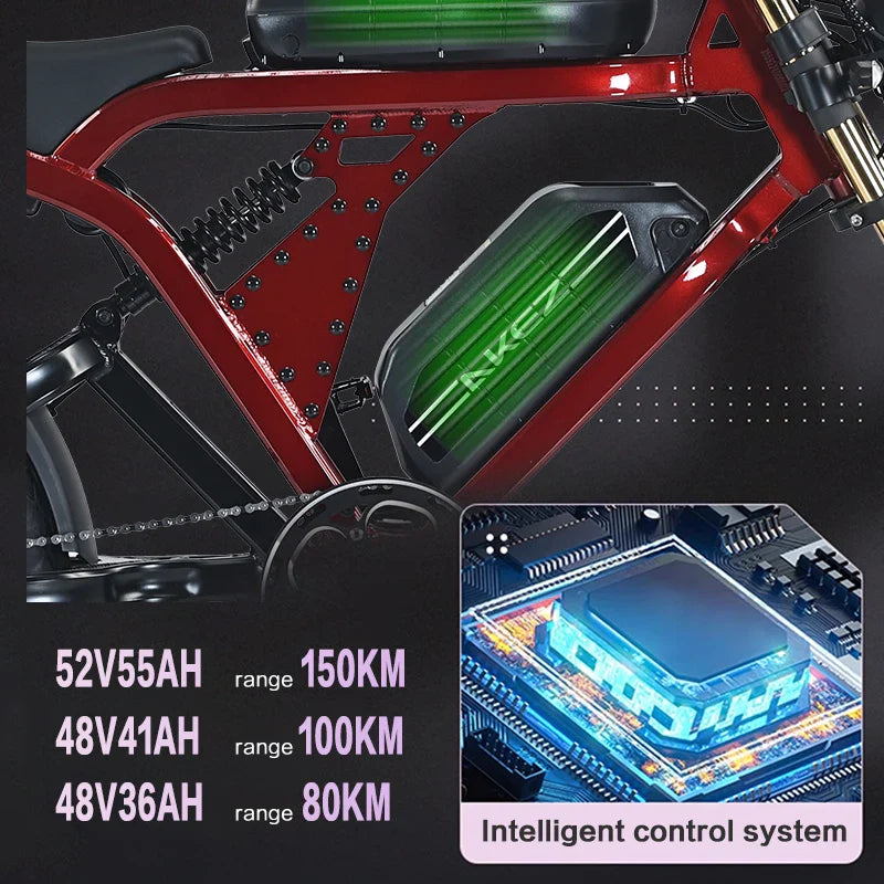 KTX-122515 Akez King Kong 52V 1500W Electric Bike with Dual Batteries – Long-Range 55Ah E-Bike for Adults