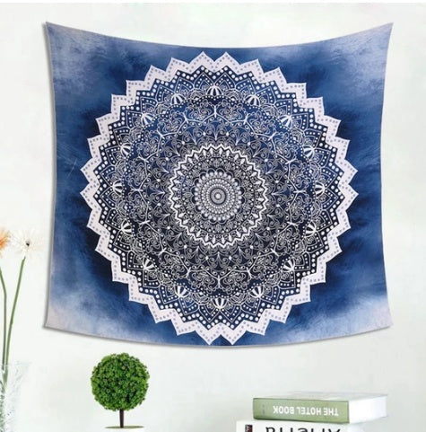 KTX-122515 Cool Blue Mandala Tapestry - 100% Polyester Decorative Wall Hanging