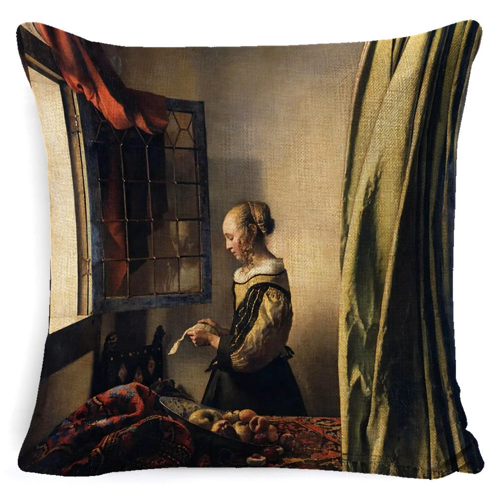 KTX-122643 Fashion Retro Minimalist Girl Pillow - Linen and Polyester Combo with PP Cotton Fill - 45x45cm Size Options