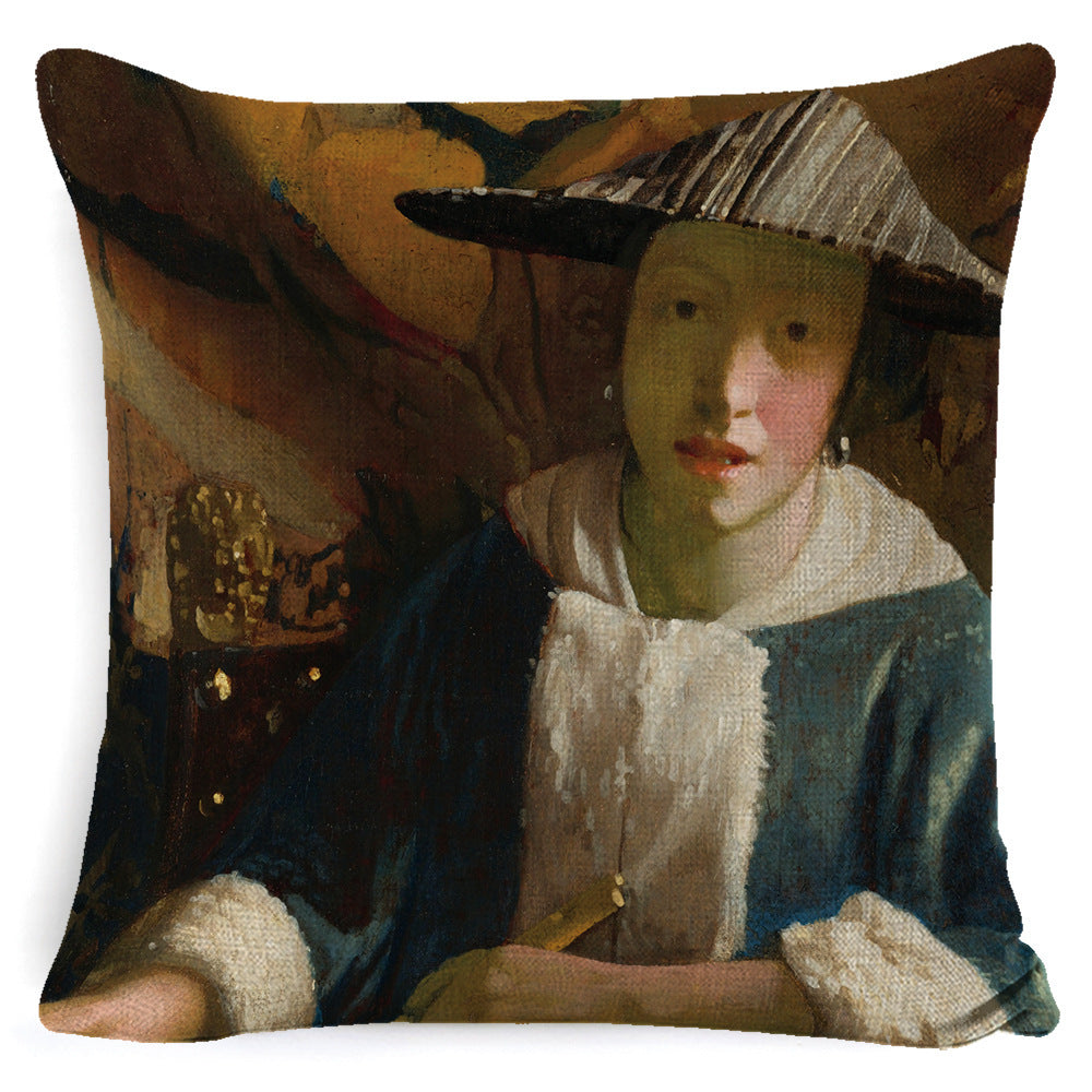KTX-122643 Fashion Retro Minimalist Girl Pillow - Linen and Polyester Combo with PP Cotton Fill - 45x45cm Size Options
