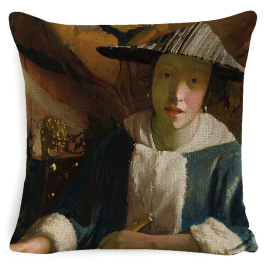 KTX-122643 Fashion Retro Minimalist Girl Pillow - Linen and Polyester Combo with PP Cotton Fill - 45x45cm Size Options