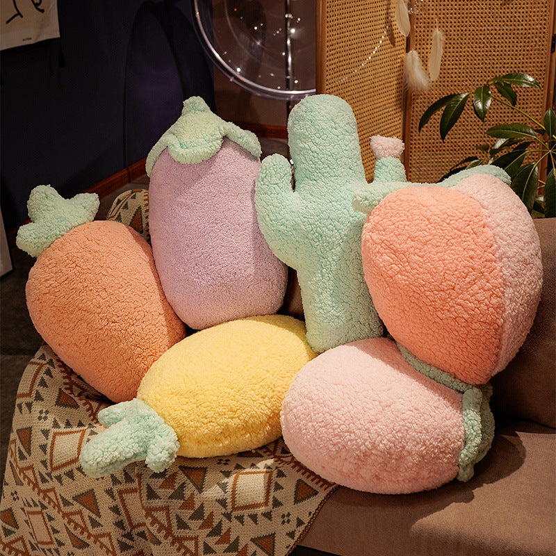 KTX-122771 Cartoon Fruit Plush Pillow - Pineapple, Carrot, Cactus, and More in Cotton Velvet