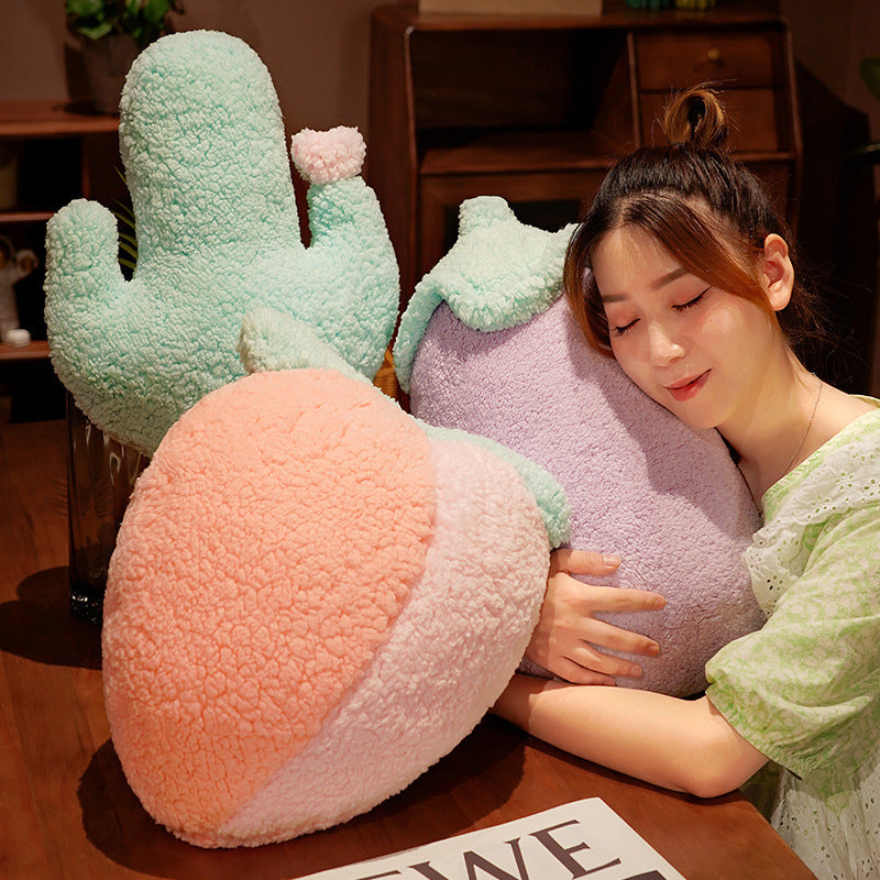 KTX-122771 Cartoon Fruit Plush Pillow - Pineapple, Carrot, Cactus, and More in Cotton Velvet
