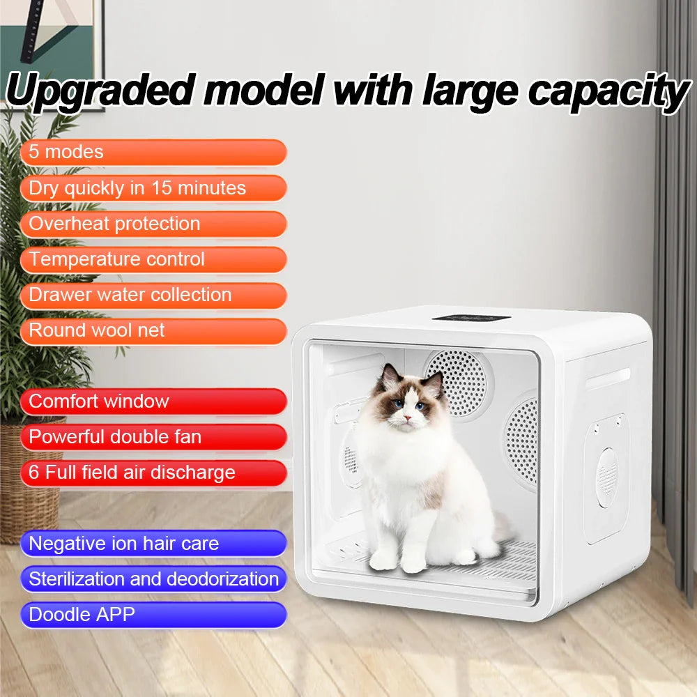 KTX-123219 Temperature Controlled Quiet Pet Dryer Box for Small Dogs and Cats - 110-240V ABS Plastic