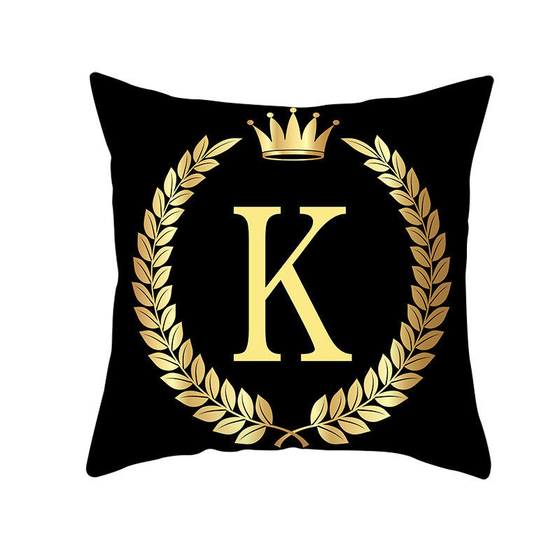 KTX-123795 Black Gold Letter Peach Skin Pillowcase for Sofa Cushion Cover