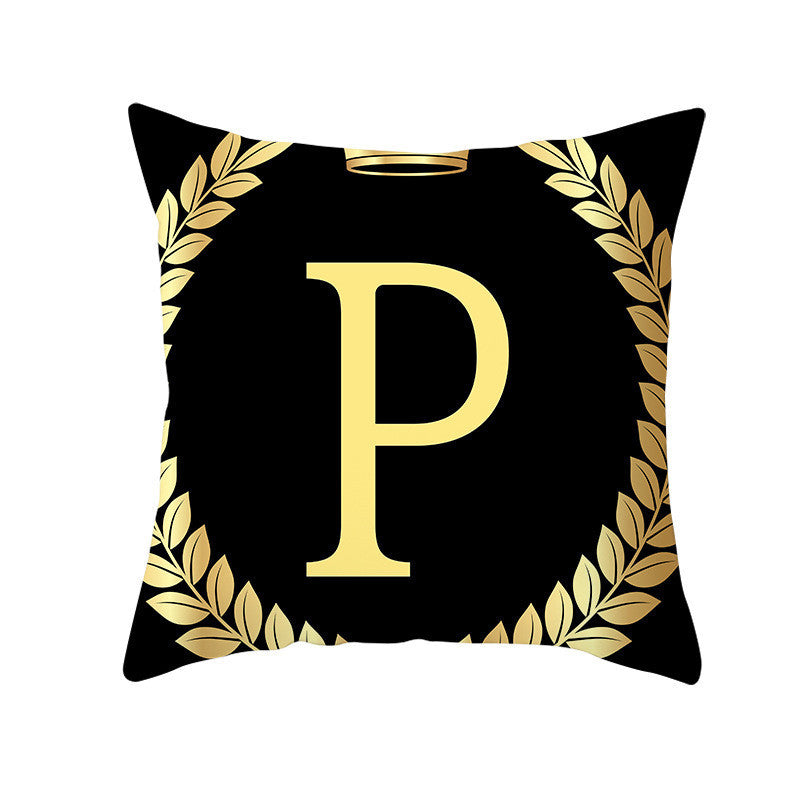 KTX-123795 Black Gold Letter Peach Skin Pillowcase for Sofa Cushion Cover