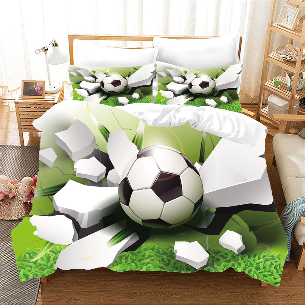 KTX-125075 Nordic Style Sports Football Three-Piece Bedding Set in Floral Design