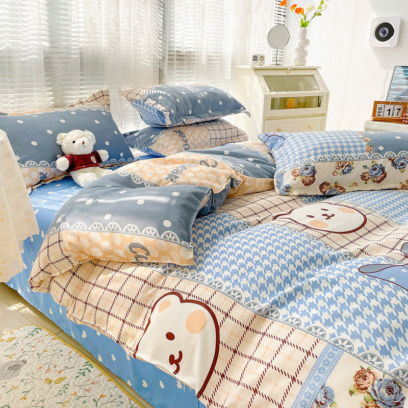 KTX-125267 Geometric Pattern Four-Piece Bedding Set with Quilt Covers in Multiple Sizes