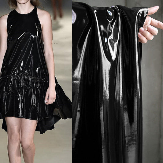 KTX-126099 High Gloss Sparkling Stretch Leather Waterproof Fabric for Clothing - Black & White Options Available