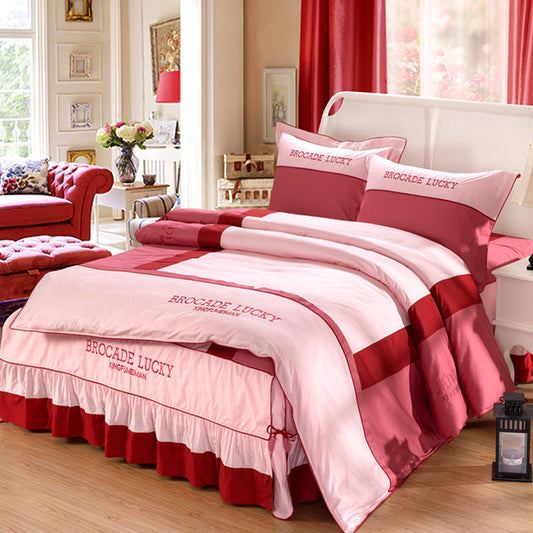 KTX-126227 Solid Color Cotton Bed Skirt Set of Four for 1.5m to 2.0m Beds