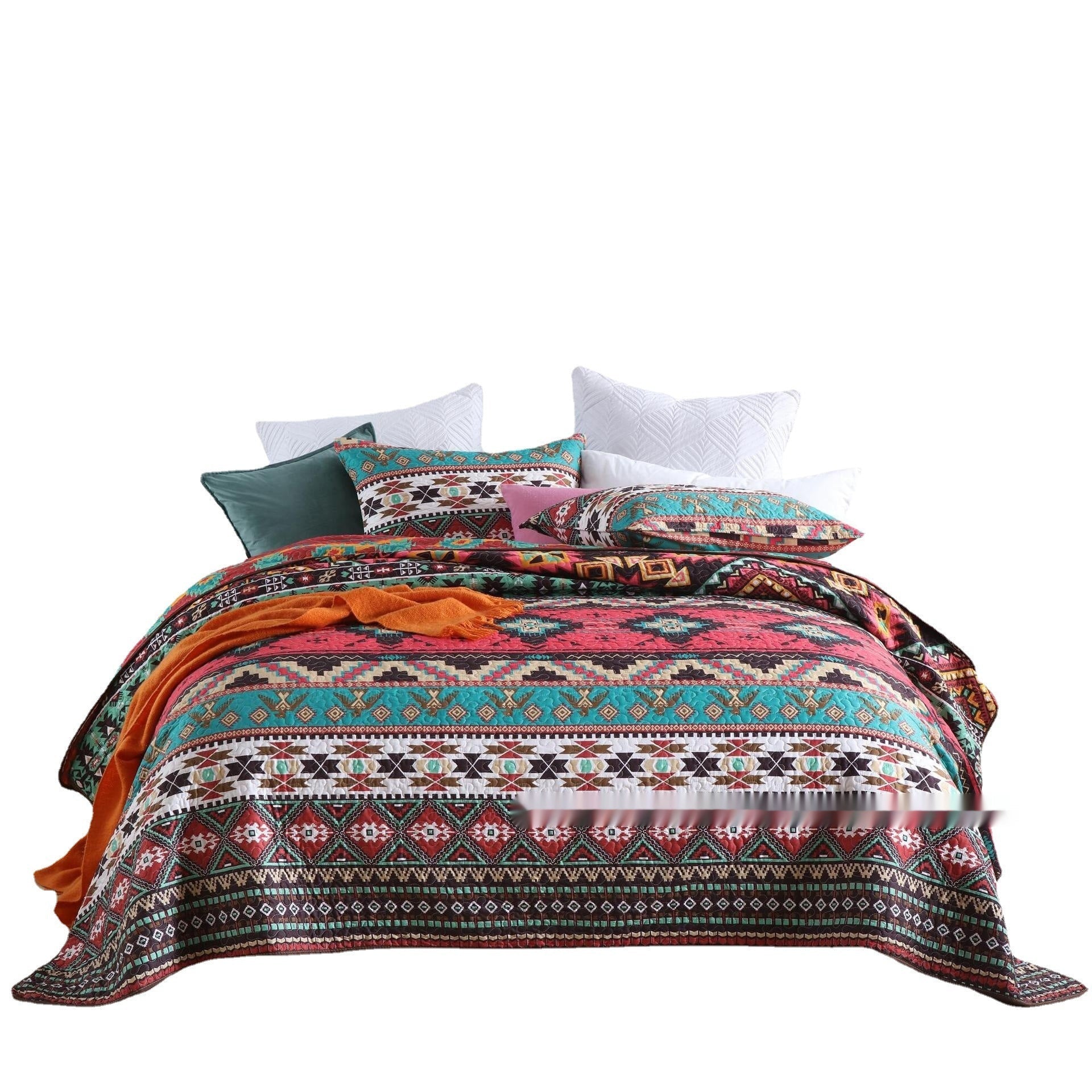 KTX-126419 Brushed Fabric Quilted Bed Cover Set - Striped Polyester Cotton, 220x240cm