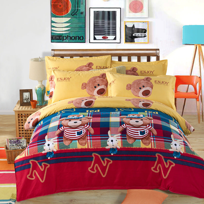 KTX-126739 Thickened Brushed Polyester-Cotton Blend Bedding Set - Art Big Flower Series, 4-Piece Design